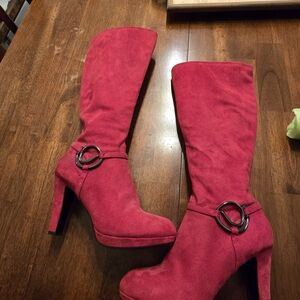 Impo Bold Red Heeled Boots with Ring Detail